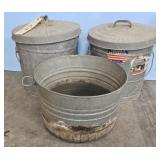 GALV. TUB & 2-TRASH CANS W/LIDS