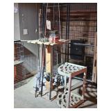 VARIETY OF FISHING POLES-REELS-WOODEN HOLDER &