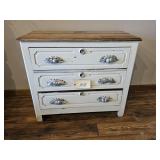 3 DRAWER PAINTED WALNUT DRESSER W/FRUIT PULLS