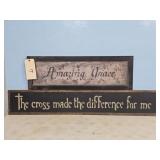 2-MODERN WOOD SIGNS AMAZING GRACE & THE CROSS