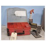BOX OF MISC. CONCRETE TOOLS & ORG.
