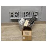 MODERN METAL BELIEVE SIGN, DRINK PAN