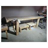 WOODEN WORK BENCH & 3-SMALL END TABLE/BENCHES