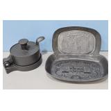 NONSTICK HAMBURGER PRESS/PEWTER BREAD TRAYS