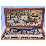 2 FRAMED TAPESTRY WALL HANGING-DEER IN WOODS &