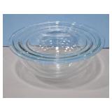 CLEAR PYREX NEST OF 3 MIXING BOWLS-MICROWAVE SAFE