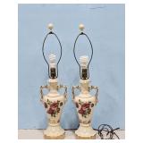 PORCELAIN TABLE LAMPS W/ROSE DESIGN