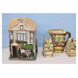 THE TEA SHOP COTTAGE CANISTER/PITCHER/S&P W