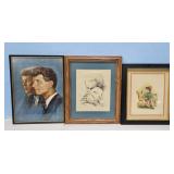 3 FRAMED PICTURES-JFK/BOY WITH DEER/JESUS AND THE