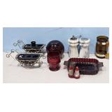 METAL TEA CART S&P HOLDERS/RUBY RED BALL TUMBLER &