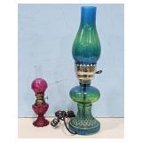 PARLOR HOBNAIL BLUE/GREEN LAMP/OIL LAMP