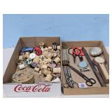 WOODEN SPOOLS/BUTTONS/SCISSORS/TRINKET BOX