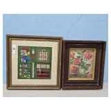 FRAMED NEEDLE POINT/PAINT BY NUMBER ROSES