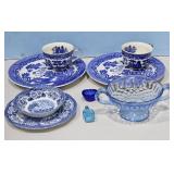 AUNT POLLY BLUE HANDLED FOOTED CANDY DISH