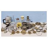ALUMINUM COFFEE PERCOLATOR/TIN CUPS/ZINC LIDS/