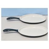 2 ENAMELED CAST IRON 9 INCH OVAL SKILLETS