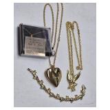 GOLD PLATED LARGE HEART LOCKET, SAPPHIRE BLUE