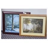 OIL ON CANVAS OF WINTER SETTING & FARMED DEER