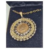 US MINT 14KT H.G.E.1900 INDIAN HEAD PENNY NECKLACE