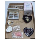 AVON RUBY RED TRINKET BOX, LADIES GOLD PLATED