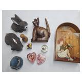 CAT & RABBIT FIGURINE, SMALL BOWLING PIN, SNOW