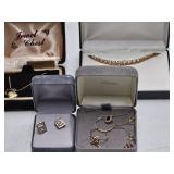 GOLD TYPE HEART NECKLACE/EARRINGS, GOLD/DIAMOND