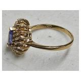 LADIES 14K RING W/BLUE SAPHIRE & DIAMOND TYPE