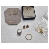 LADIES GOLD TYPE EARRINGS, HEART NECKLACE, RINGS