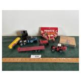 Toy tractors, Popeye chalk and misc. toys