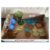 Salt cellars n paperweight n EAPG trumpet vase