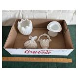 Milk glass top hat and others