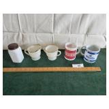 Milk glass salt shaker, Fireking creamer and sugar