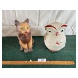 American Bisque cookie jar and old cat piggy bank