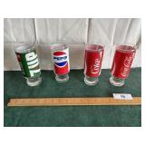 7 up, pepsi n 2 coca cola glasses