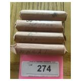4 rolls wheat pennies 1939,1940,1944, 1951,