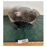 Carnival glass footed bowl 'open rose'