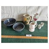 Pair of pottery bowls, Harmony pitcher n