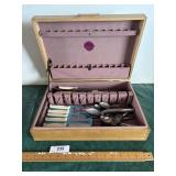 Silver plated flatware in wooden box