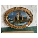 Reverse painting on bubble glass w/ guilded