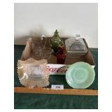 Fireking uranium glass, pink dish, candy covered