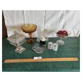 Amber vases, Jeannette glass with gold trim