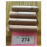4 rolls wheat pennies 1939,1940,1944, 1951,