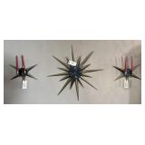 Starbrust clock with matching sconces