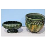 Vintage Ceramic Planters - Green Glazed,