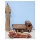 Vintage Wooden Toy Lot - Truck, Derby Car, Arrow