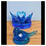 Blue Glass Swan, Bird Figurines - Art Glass