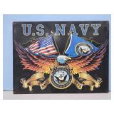 METAL SIGN W/U.S. Navy Sign - Eagle Emblem, Flags