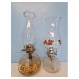 Vintage Clear Oil Lamps Pair Ribbed Floral