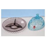 Purple Relish Dish/Tiara Azure Blue Egg Shaped Lid