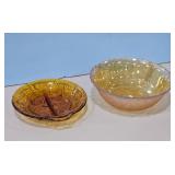 Vintage Carnival Glass Bowls - Amber, Iridescent